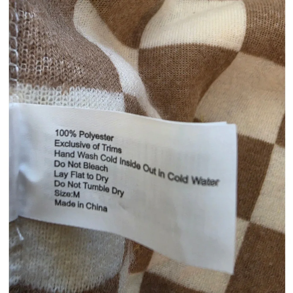 Oodles Sherpa Checkered Dog Hoodie Medium Brown Cream Pet Sweater